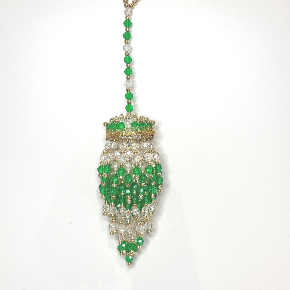 Vintage Christmas Beaded Tea Ball Chandelier Ornament Green